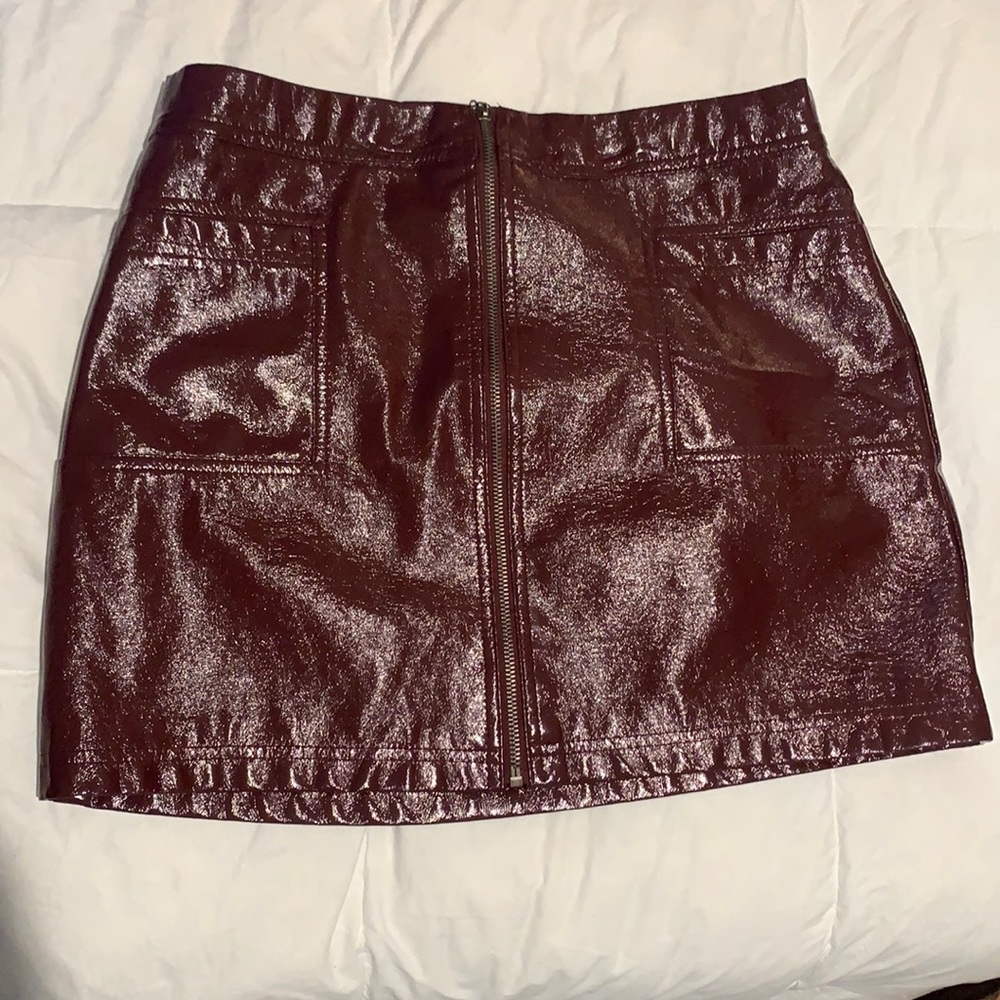Wild Fable Zip-Up Maroon Leather Skirt